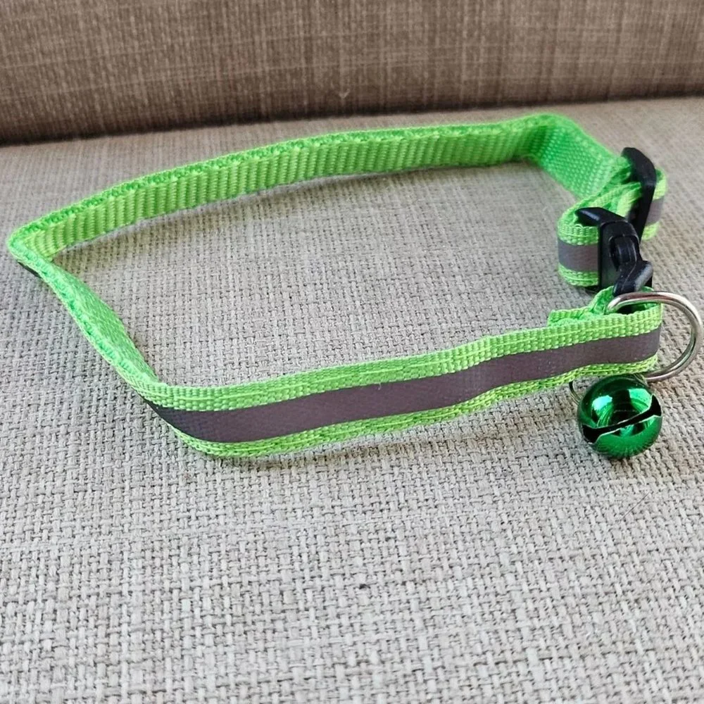 Cat Collar Reflective Light Green Color Cat Neck Collar W Bell Adjustable Small